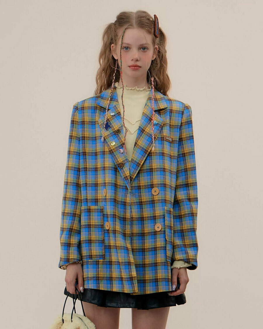 Good Manners Oversized Plaid Blazer - Trendy Y2K Fashion for a Retro Chic Look