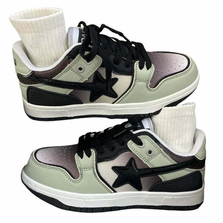 Gradient Grey Shooting Star Sneakers for Y2K Casual Outfits and Fashion Styles