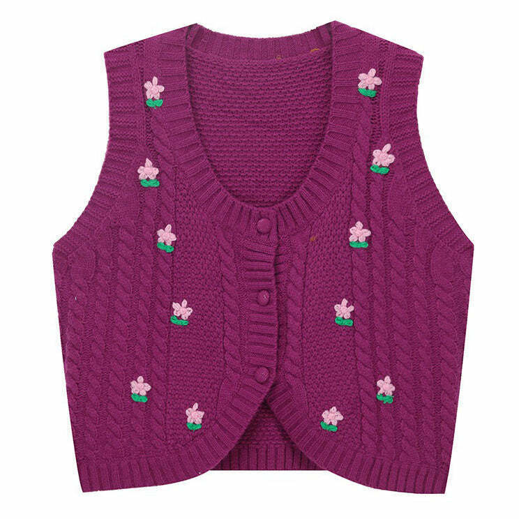 Grandmacore Knit Vest - Y2K Grunge Style Knitwear for Iconic Y2K Fashion Outfits