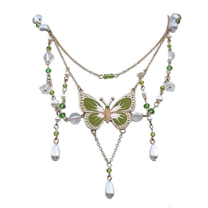 Green Butterfly Aesthetic Layered Necklace - Trendy Y2K Fashion Accessory for Unique Style