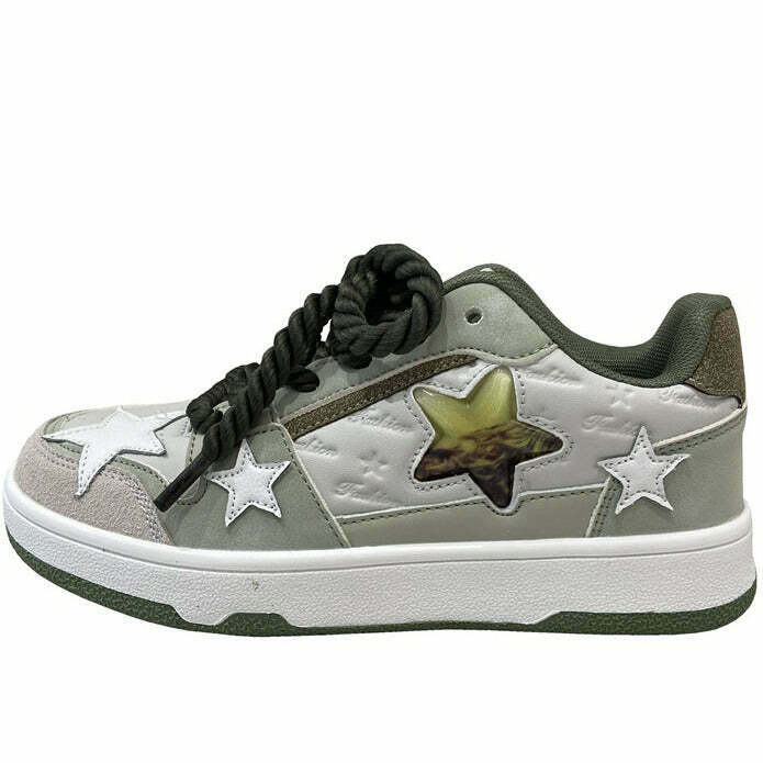 Grey Clear Star Sneakers for Y2K Fashion: Grunge Style Footwear for Trendy Looks