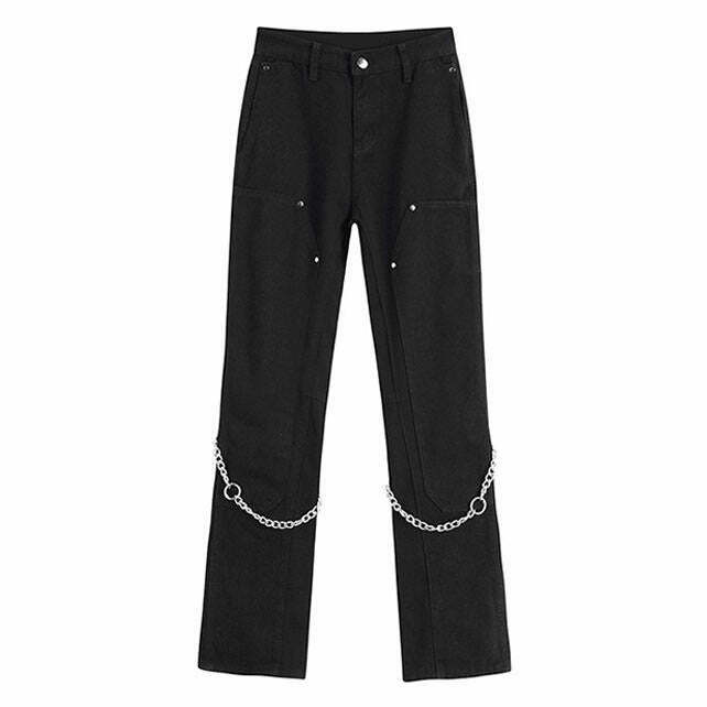 Grunge Aesthetic Chain Jeans for Y2K Style - Trendy 2000s Fashion for Modern Outfits