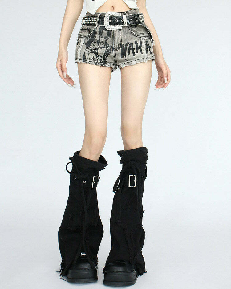 Grunge Aesthetic Micro Jorts for Y2K Fashion - Trendy Baggy Style for Concert Outfits