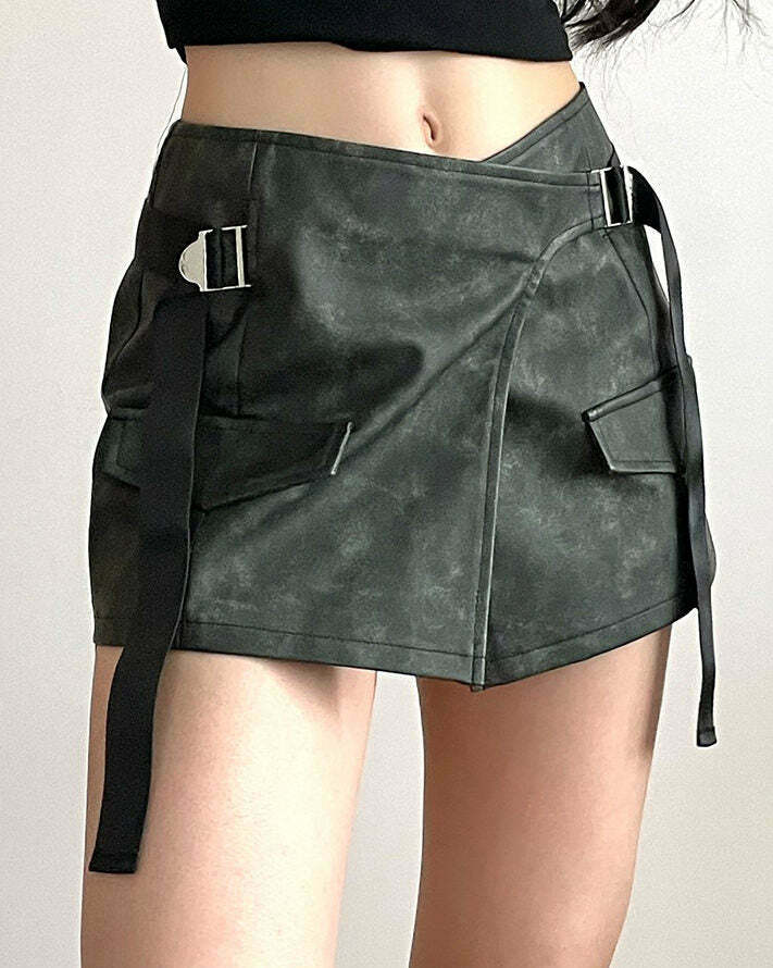 Grunge Aesthetic Safety Belt Wrap Skirt - Trendy Y2K Grunge Fashion for Unique Outfits