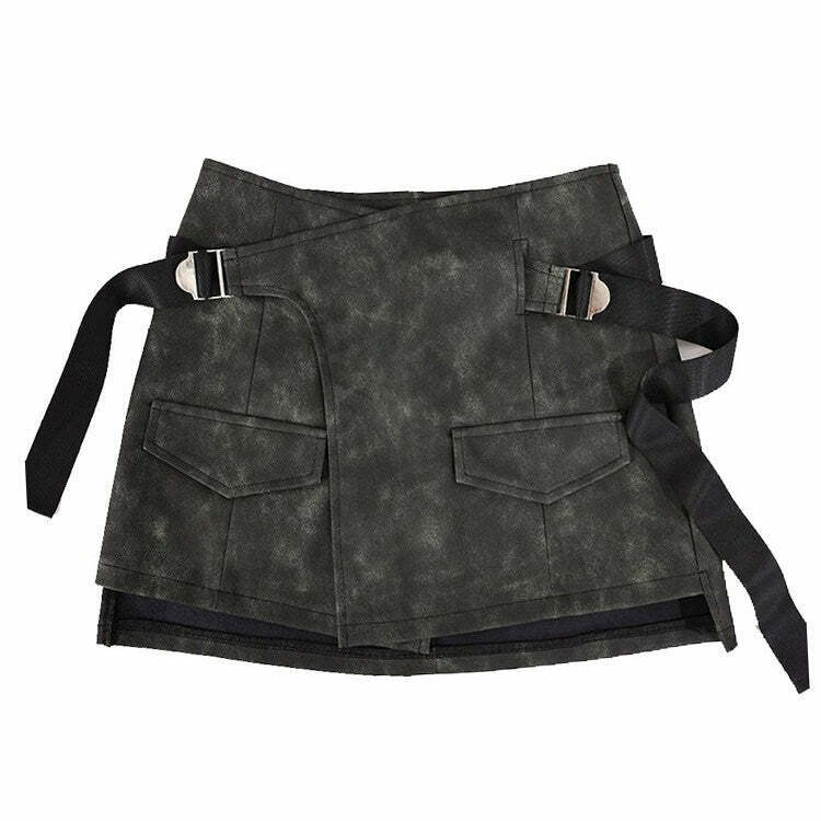 Grunge Aesthetic Safety Belt Wrap Skirt - Trendy Y2K Grunge Fashion for Unique Outfits