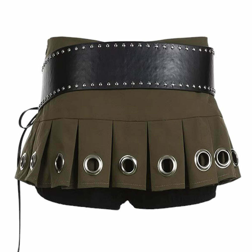 Grunge Eyelet Pleated Micro Skirt - Y2K Style Trend for Iconic Spring Outfits