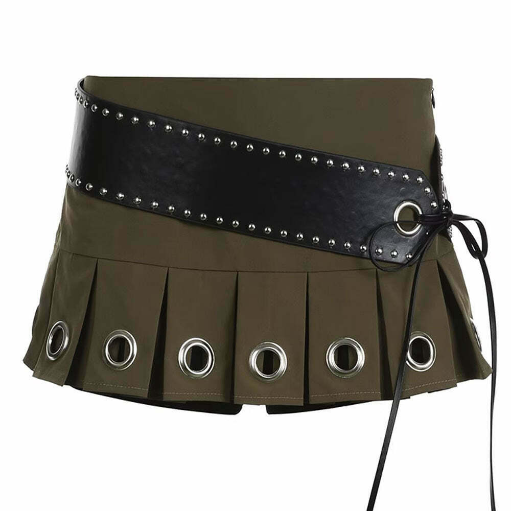 Grunge Eyelet Pleated Micro Skirt - Y2K Style Trend for Iconic Spring Outfits