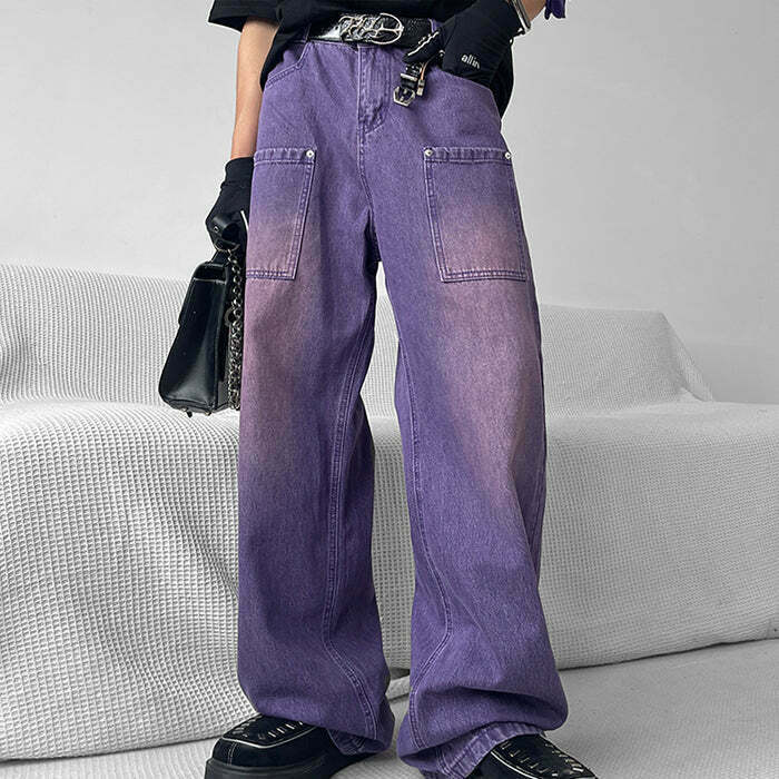 Grunge Purple Baggy Jeans for Y2K Fashion - Trendy 90s Style Grunge Jeans Outfits