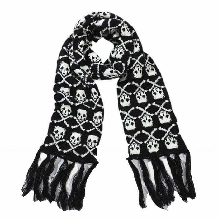 Grunge Skull Knitted Scarf - Vintage Y2K Style for Trendy Cyber Grunge Fashion