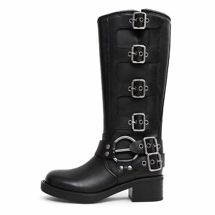 Grunge Sleaze Buckle Boots for Y2K Fashion: Perfect for Skater Style and Modern Outfits