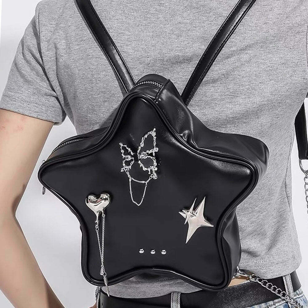 Grunge Star-Shaped Mini Backpack - Y2K Style Grunge Fashion for Trendy Outfits