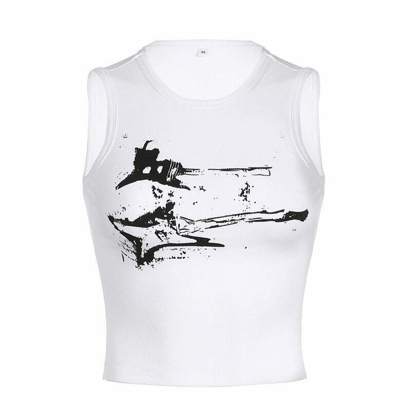 Guitar Print Ribbed Top - Trendy Y2K Style Clothing for Women and Men, Iconic Outfits 2024