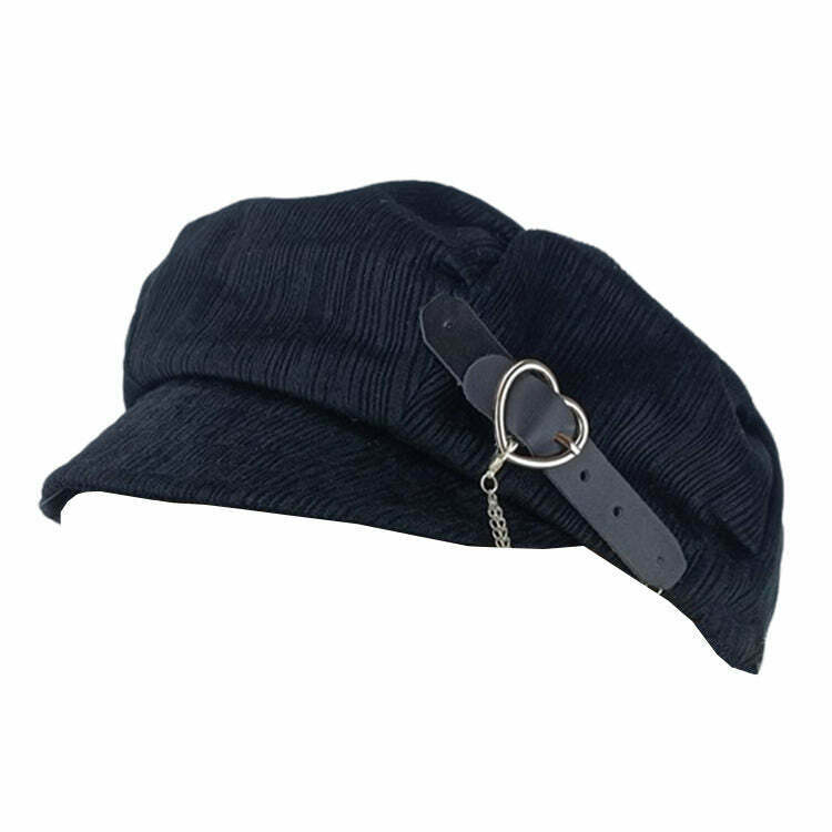 Heart Buckle Baker Boy Cap - Y2K Grunge Style Hat for Trendy Outfits and City Fashion