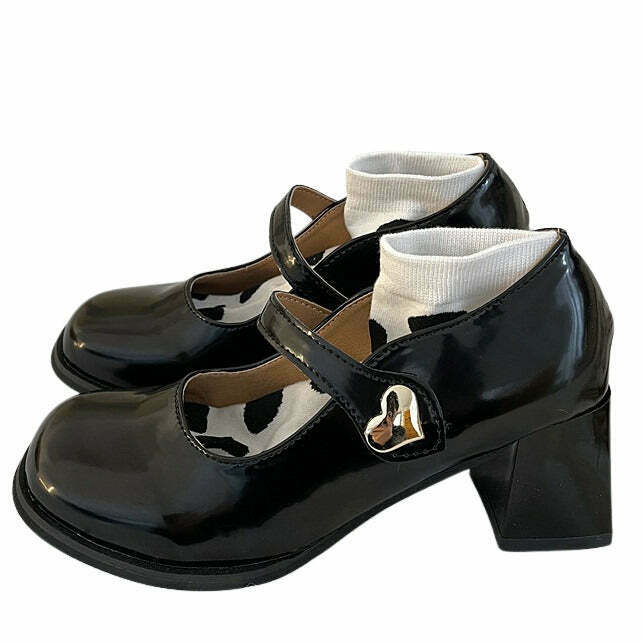 Heart Buckle Mary Jane Shoes for Y2K Style: Trendy Heart Buckle Shoes for Gen Z Fashion