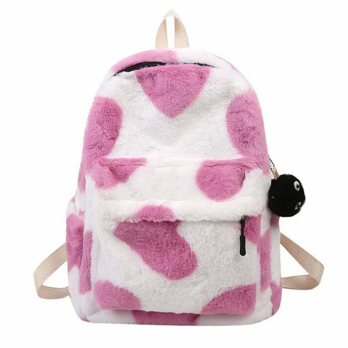 Heart Crush Fuzzy Backpack - Trendy Y2K Fashion Accessory for Casual 2000s Style Outfits