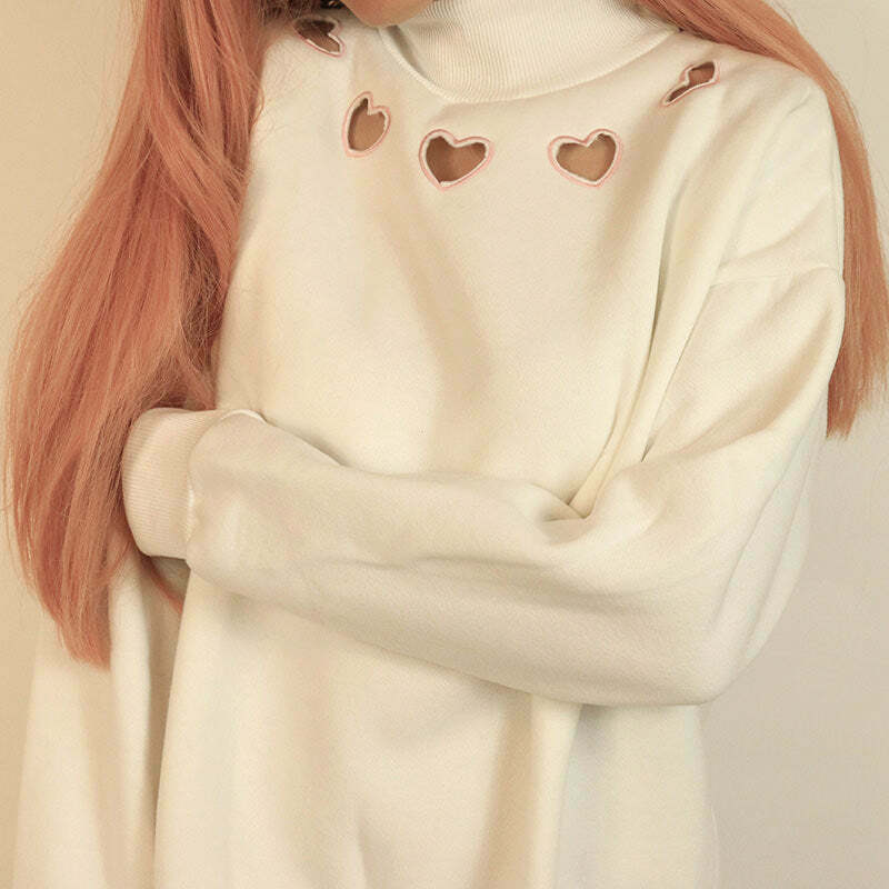 Heart Cut Out Sweatshirt - Trendy Y2K Grunge Style for Unique Pink Outfits and Fashion