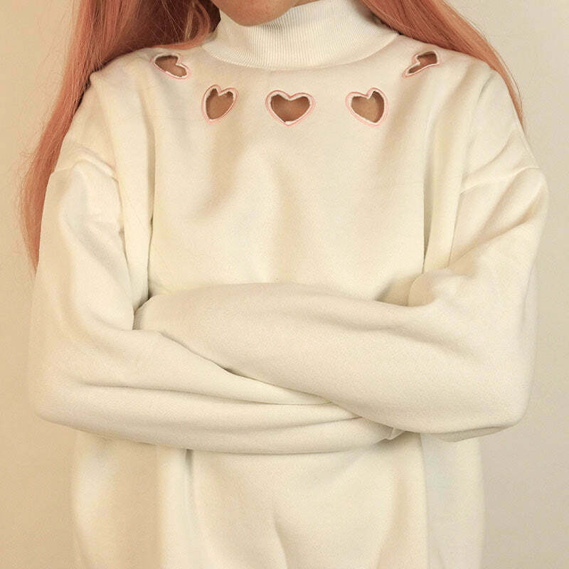 Heart Cut Out Sweatshirt - Trendy Y2K Grunge Style for Unique Pink Outfits and Fashion