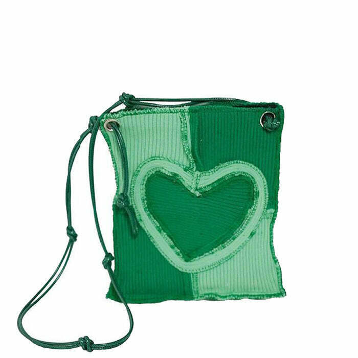 Heart Patchwork Purse - Trendy Y2K Fashion Accessory for Cyber and Grunge Styles