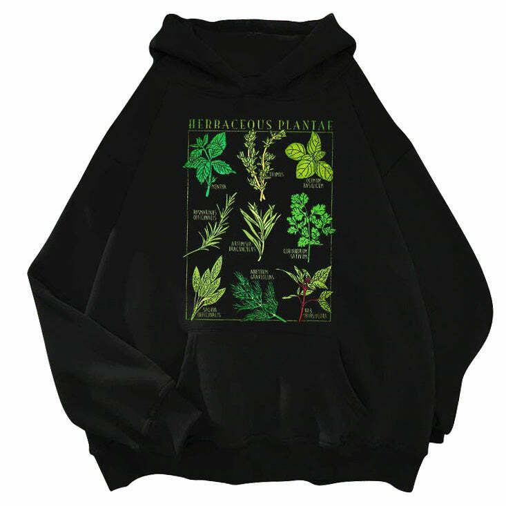 Herbaceous Plantae Hoodie - Trendy Y2K Fashion for Grunge Style and Winter Outfits