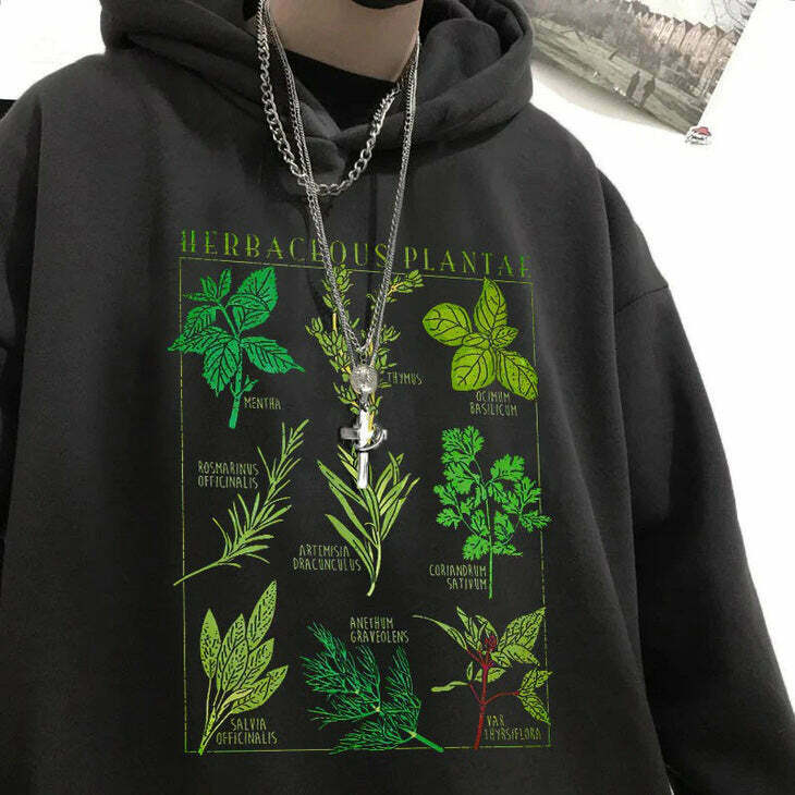 Herbaceous Plantae Hoodie - Trendy Y2K Fashion for Grunge Style and Winter Outfits