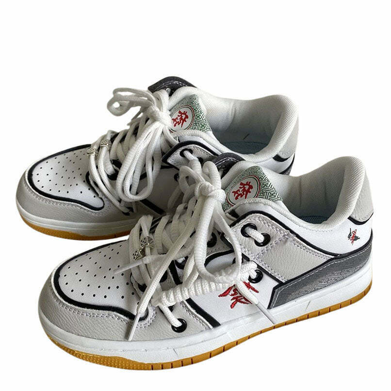 Hieroglyph Embroidery Aesthetic Sneakers for Trendy Y2K Fashion and Stylish Outfits