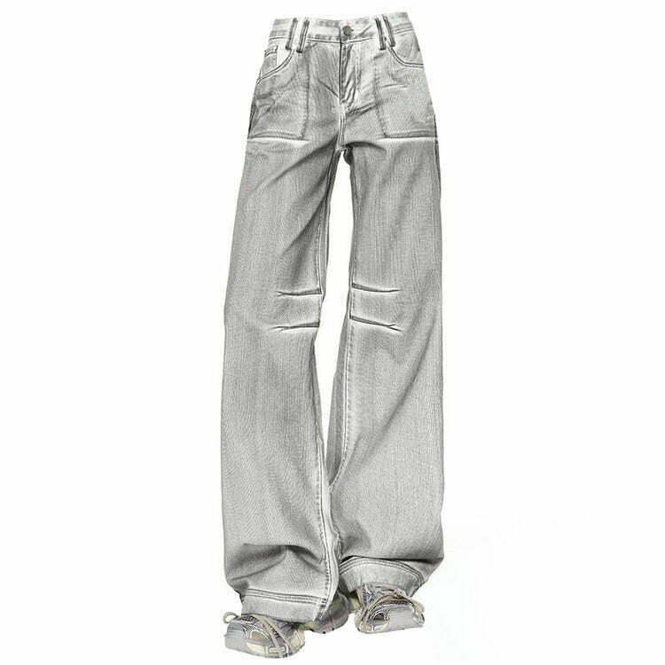 High Fashion Silver Jeans for Women - Trendy Y2K Style, Grunge & Cyber Aesthetic