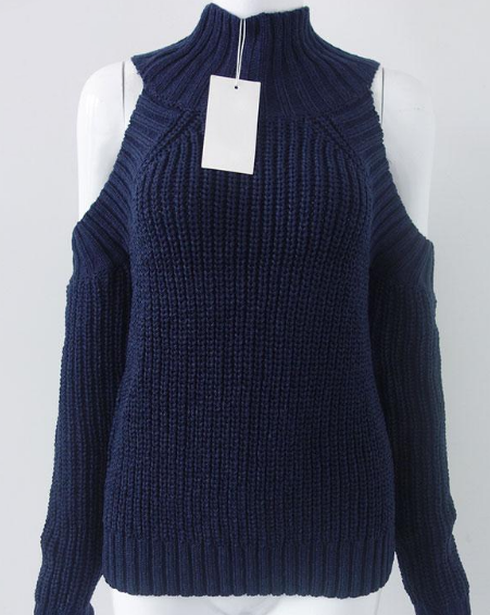 High Neck Cold Shoulder Jumper - Y2K Fashion Essential for Grunge and Rock Style Outfits