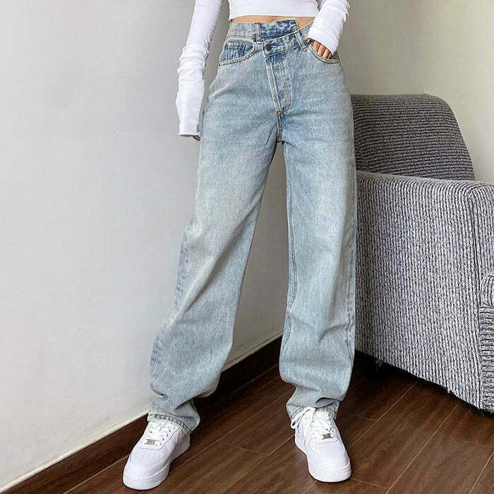 High Rise Straight Leg Jeans for Y2K Style: Perfect for Grunge, Party, and Couple Outfits