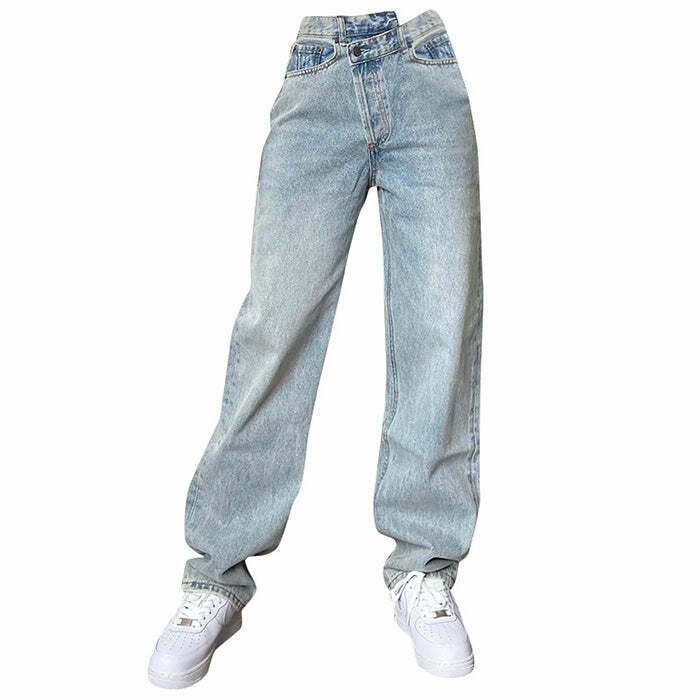 High Rise Straight Leg Jeans for Y2K Style: Perfect for Grunge, Party, and Couple Outfits