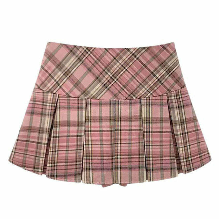 High School Crush Pleated Skirt - Stylish Brown Leather & Denim Y2K Fashion Essential