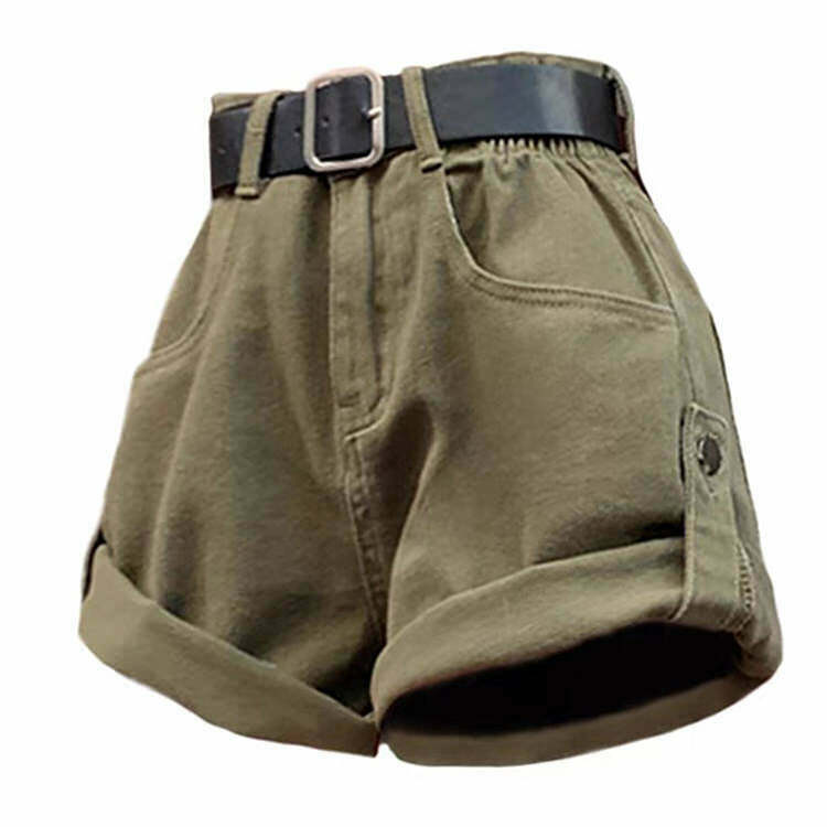 High-Waisted Khaki Shorts for Y2K Grunge and Gothic Style - Retro 2000s Fashion Essential