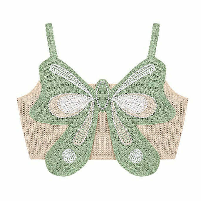 Indie Aesthetic Butterfly Crochet Top - Y2K Fashion Cute for Trendy Street Style Outfits