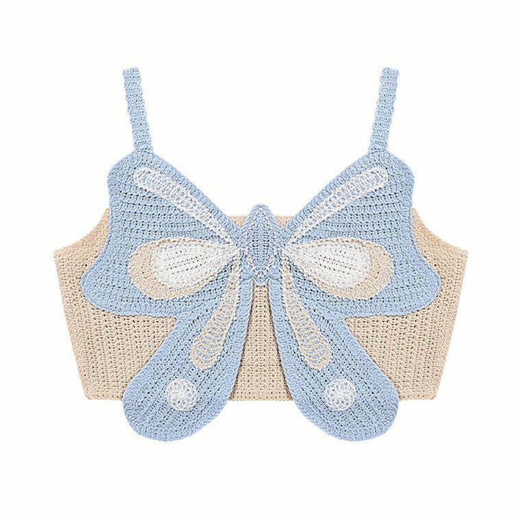 Indie Aesthetic Butterfly Crochet Top - Y2K Fashion Cute for Trendy Street Style Outfits