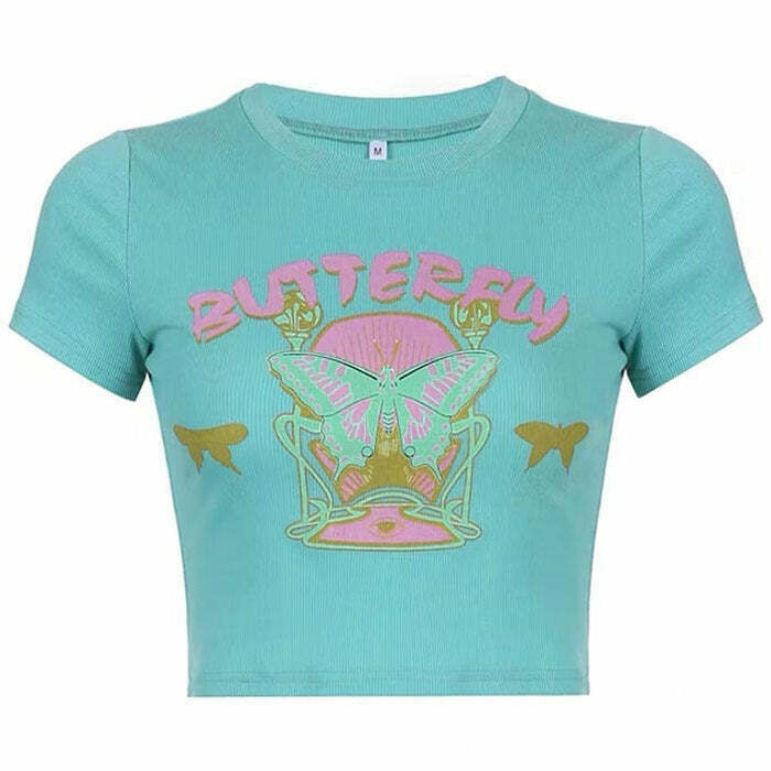 Indie Aesthetic Butterfly Crop Top - Trendy Y2K Style for Modern Fashion Enthusiasts