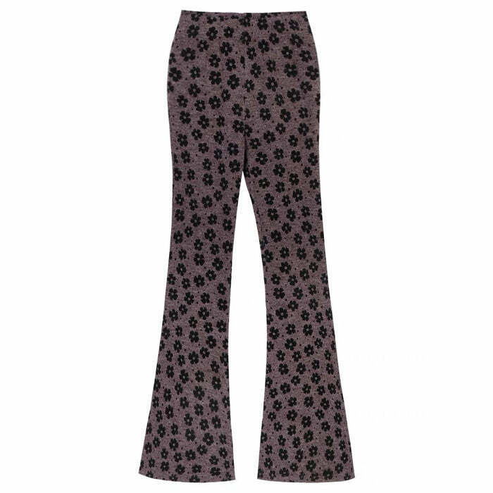 Indie Aesthetic Floral Flare Trousers for Y2K Grunge and Retro Fashion Lovers