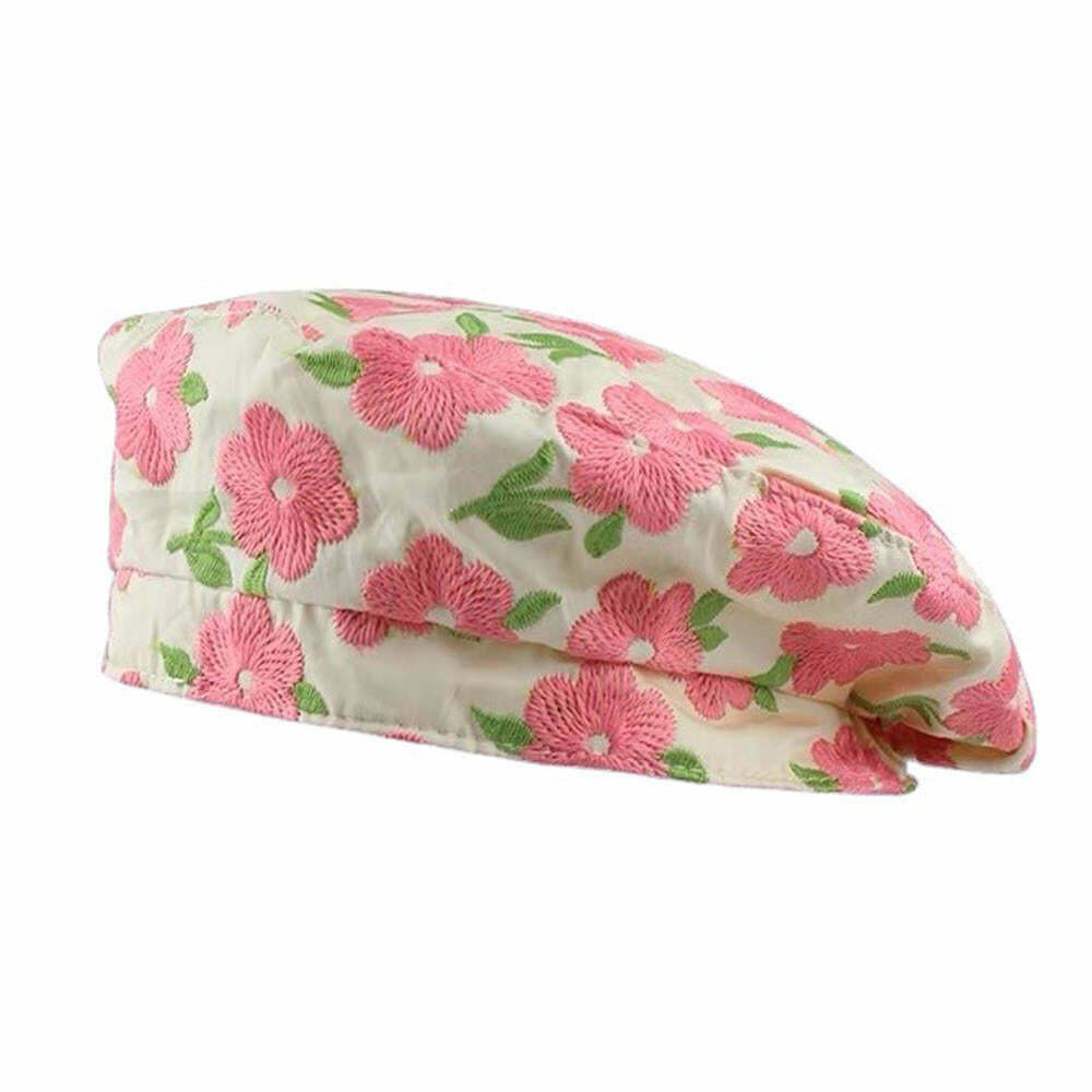 Indie Kid Floral Embroidery Beret Hat - Y2K Fashion Revival for Trendy Outfits and Parties