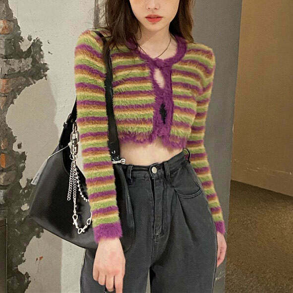 Indie Kid Fuzzy Cardigan - Trendy Y2K Grunge Fashion for Stylish Outfits