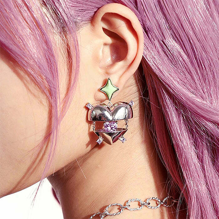 Inside My Heart Aesthetic Earrings - Y2K Japanese Style Grunge & Cargo Fashion Staples