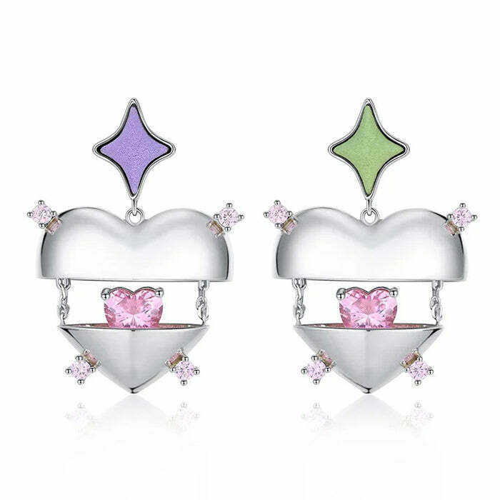 Inside My Heart Aesthetic Earrings - Y2K Japanese Style Grunge & Cargo Fashion Staples