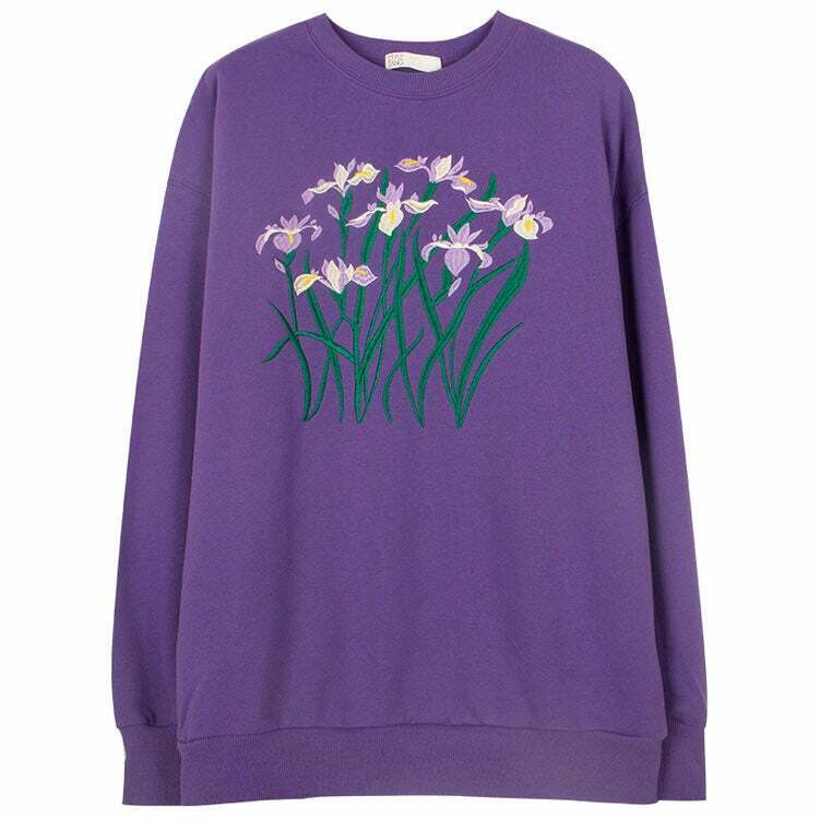 Iris Embroidery Sweatshirt - Trendy Y2K Style Aesthetic for Women & Girls' Outfits