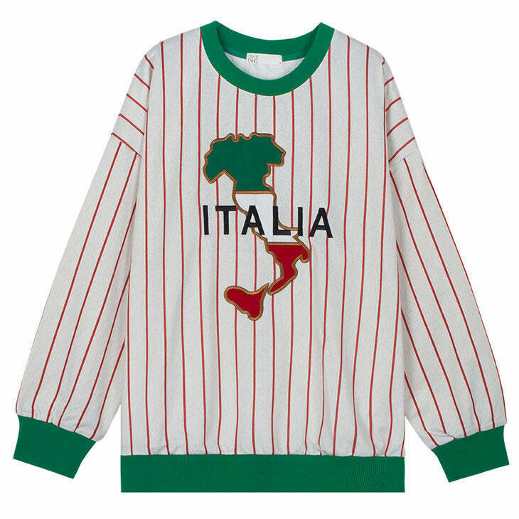 Italia Striped Vintage Sweatshirt - Embroidered Y2K Grunge Style for Trendy Fashion Lovers