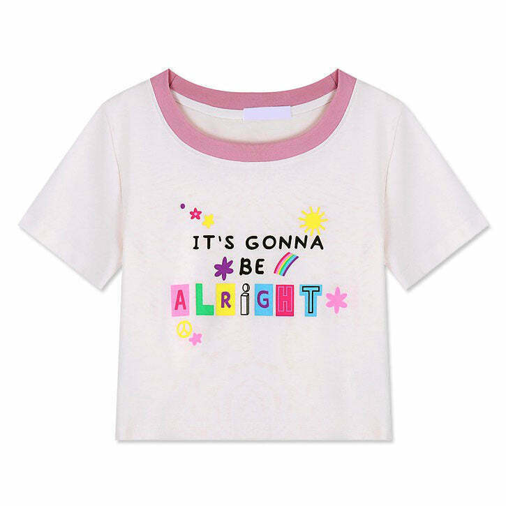 It's Gonna Be Alright Y2K Crop Top - Trendy Strawberry, Star, and Grunge Styles