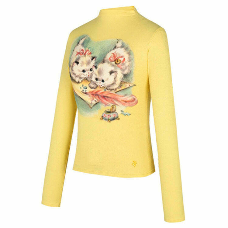 Kitty Y2K Long Sleeve Top - Trendy Y2K Emo Clothing & Grunge Style Outfits for Popstars