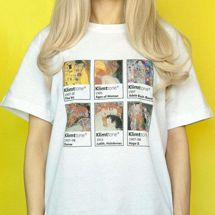 KlimtTone T-Shirt: Trendy Japanese Y2K Style Tee for Women in Baggy Fashion & Cyber Aesthetics