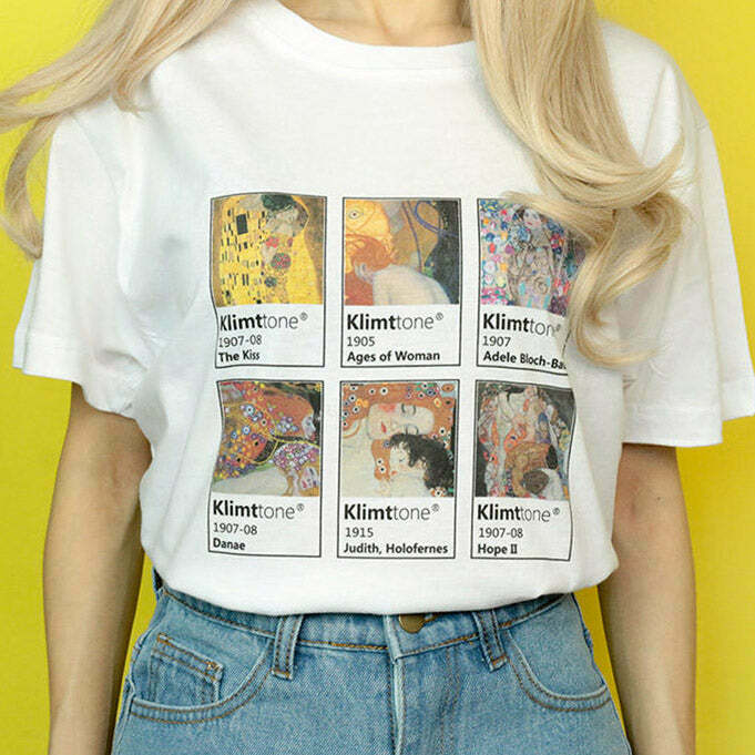 KlimtTone T-Shirt: Trendy Japanese Y2K Style Tee for Women in Baggy Fashion & Cyber Aesthetics