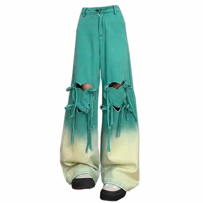 Knee-Heart Gradient Pants - Trendy Y2K Skater Outfit for Modern Fashion Enthusiasts