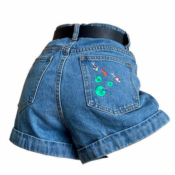 Koi Fish Embroidered Shorts for Trendy Y2K Fashion - Indie Style & Grunge Vibes