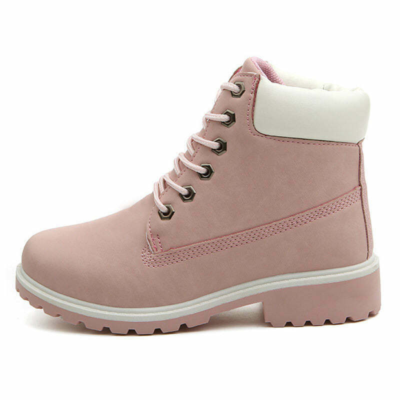 Lace Up Pink Flat Boots for Y2K Style: Trendy Grunge Footwear for Cyber Fashion Lovers