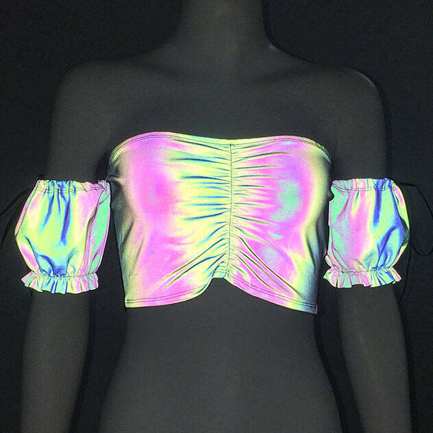 Laserdance Reflective Top for Y2K Style: Trendy Black & Purple Outfits for Men & Women