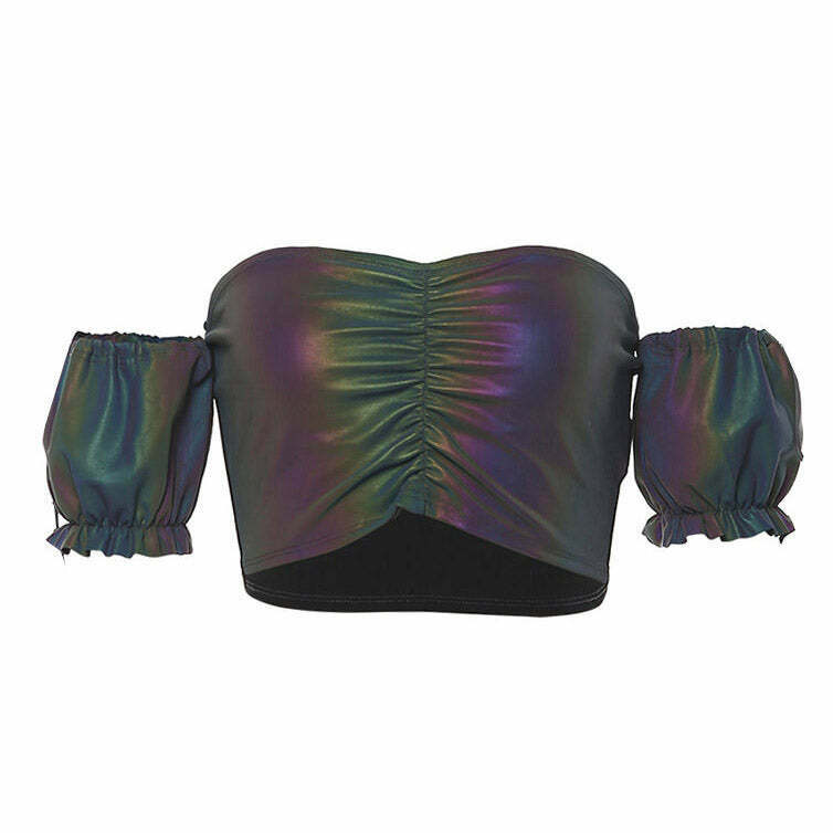 Laserdance Reflective Top for Y2K Style: Trendy Black & Purple Outfits for Men & Women